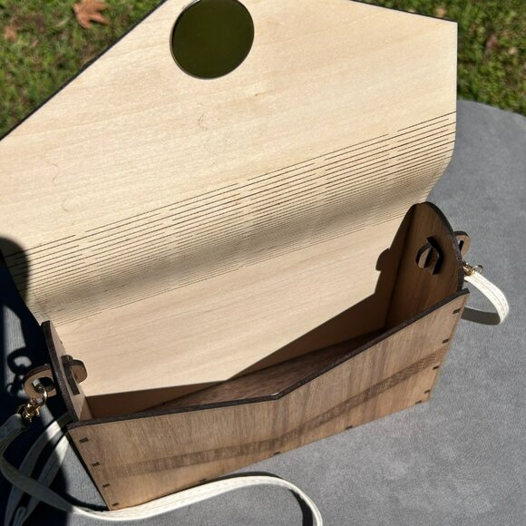 Handcrafted Wooden Geometric Clutch With Adjustable Strap - Picture 10 of 10